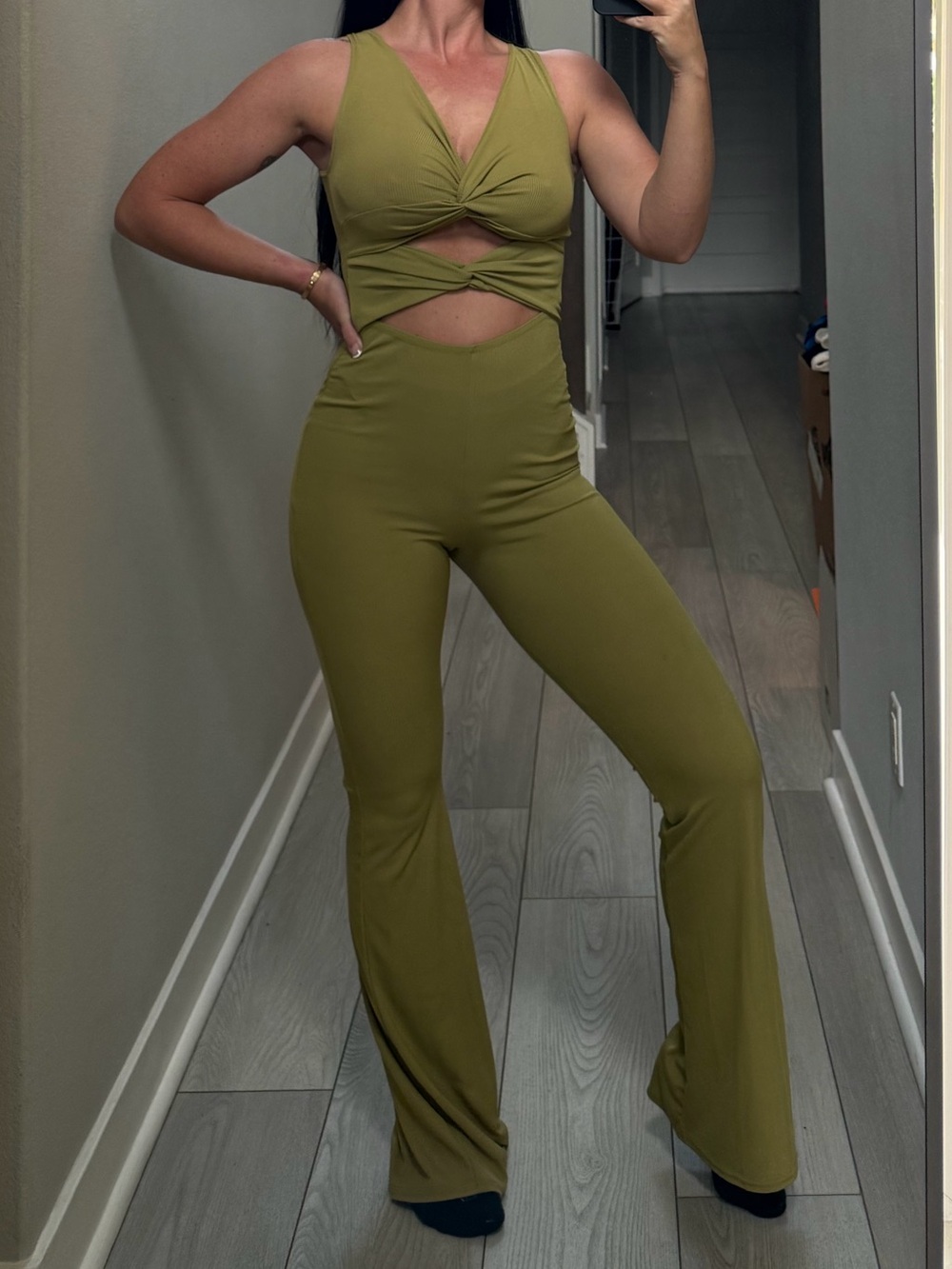 Green Cutout Wide Leg Jumpsuit